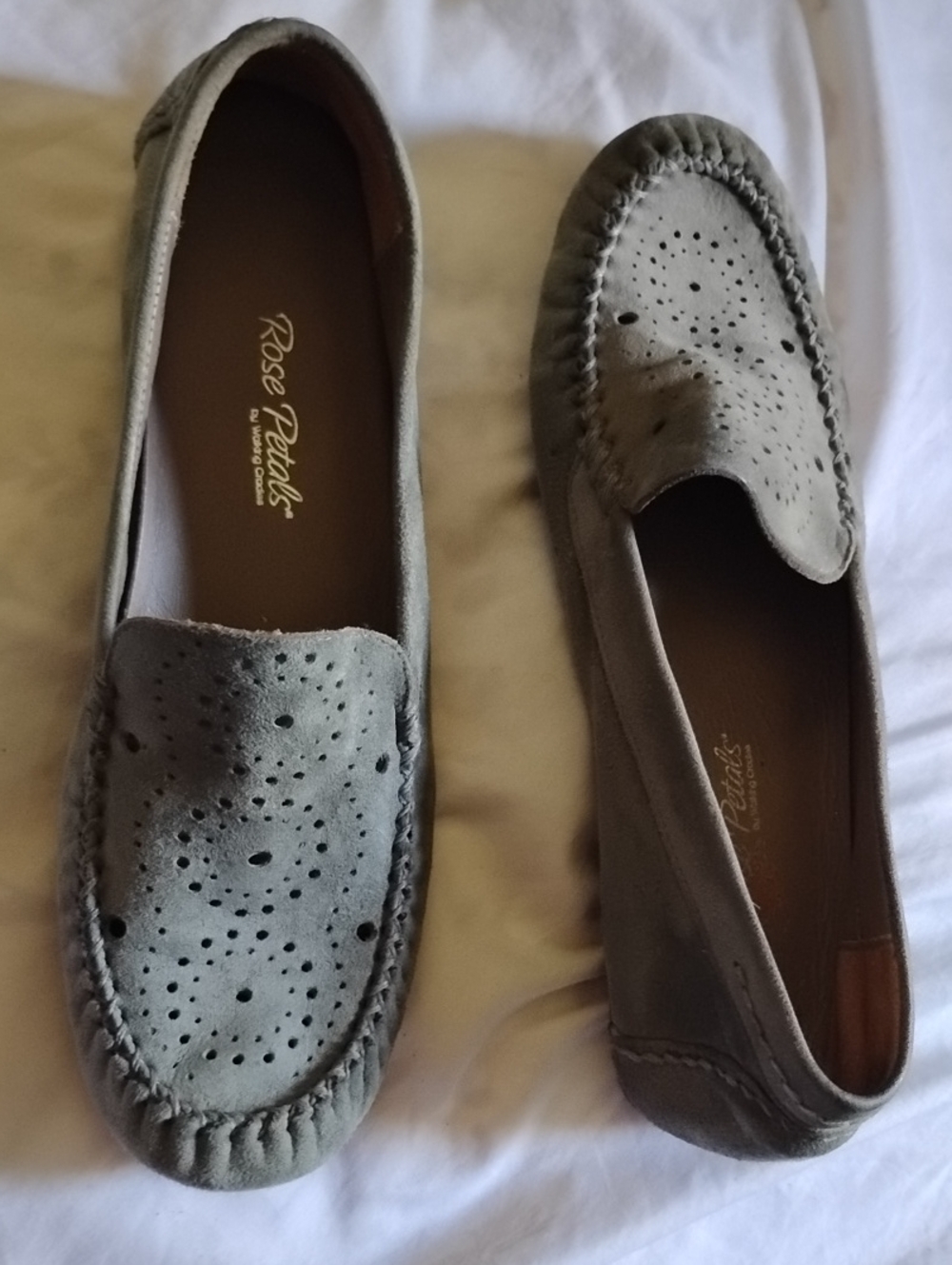 Women's Green/Gray Suede Perforated Slip-On Loafers